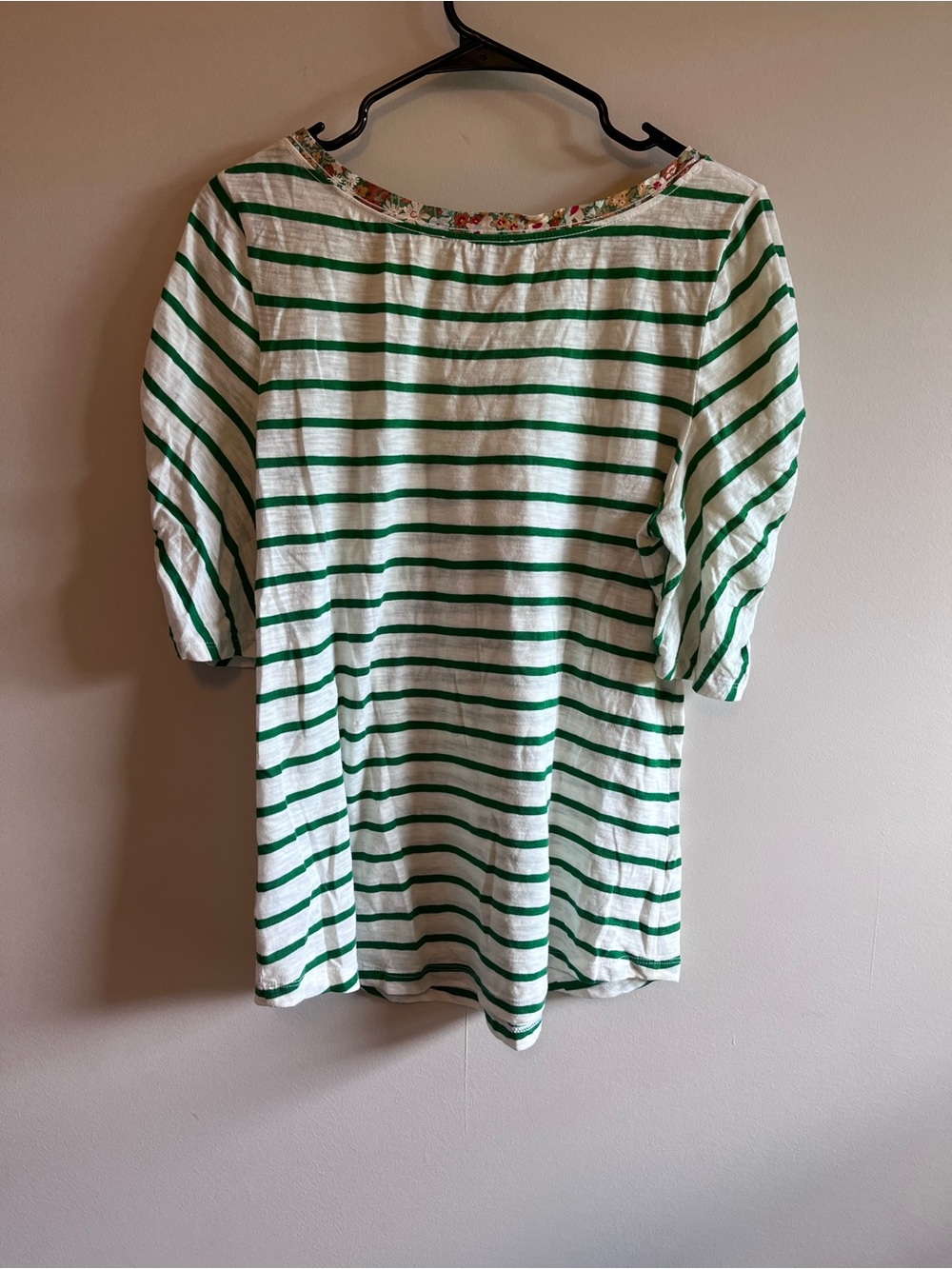 Anthropologie Green & White Striped Scoop Neck Top - Picture 2 of 6
